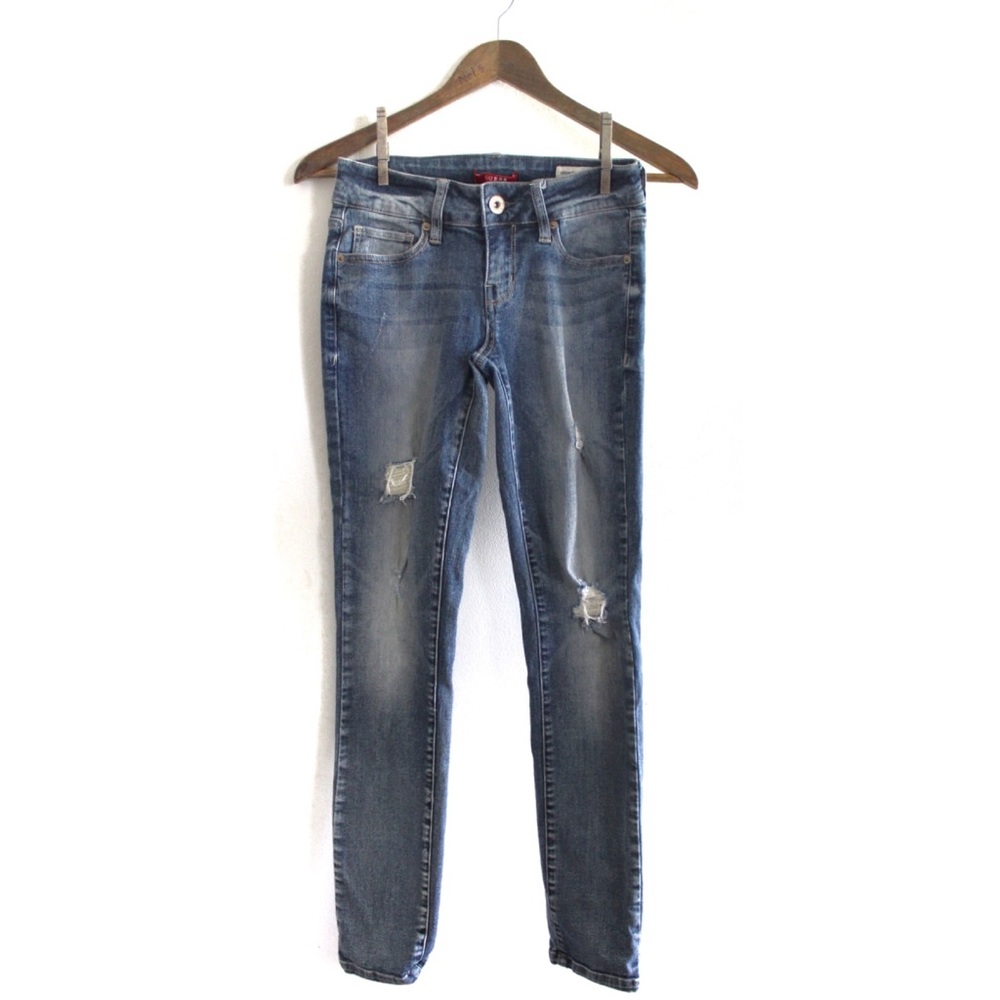 Guess Sarah Fit Distressed Mid Rise Skinny Jeans Medium Wash Preowned 0 25